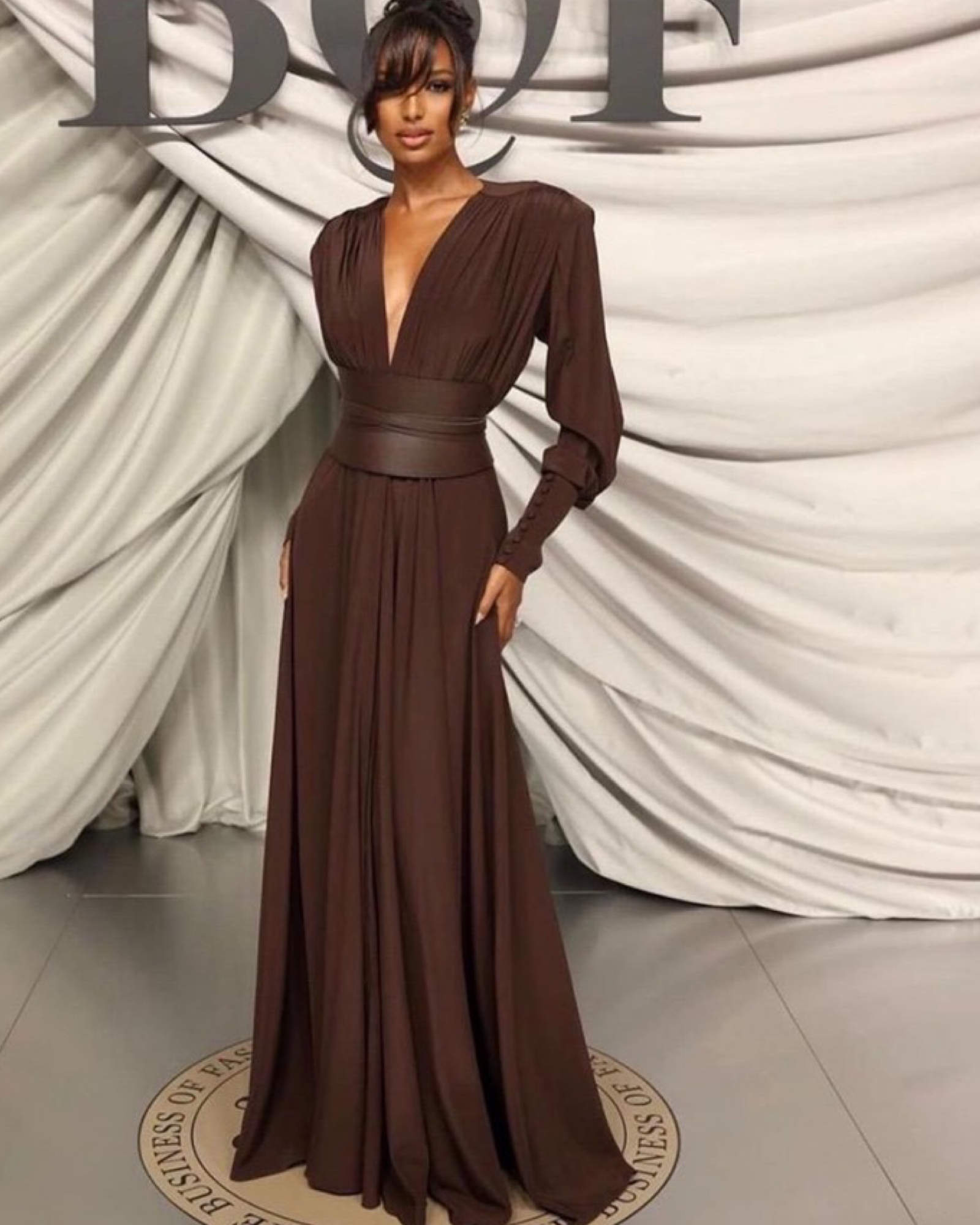 Longe sleeves brown evening dress