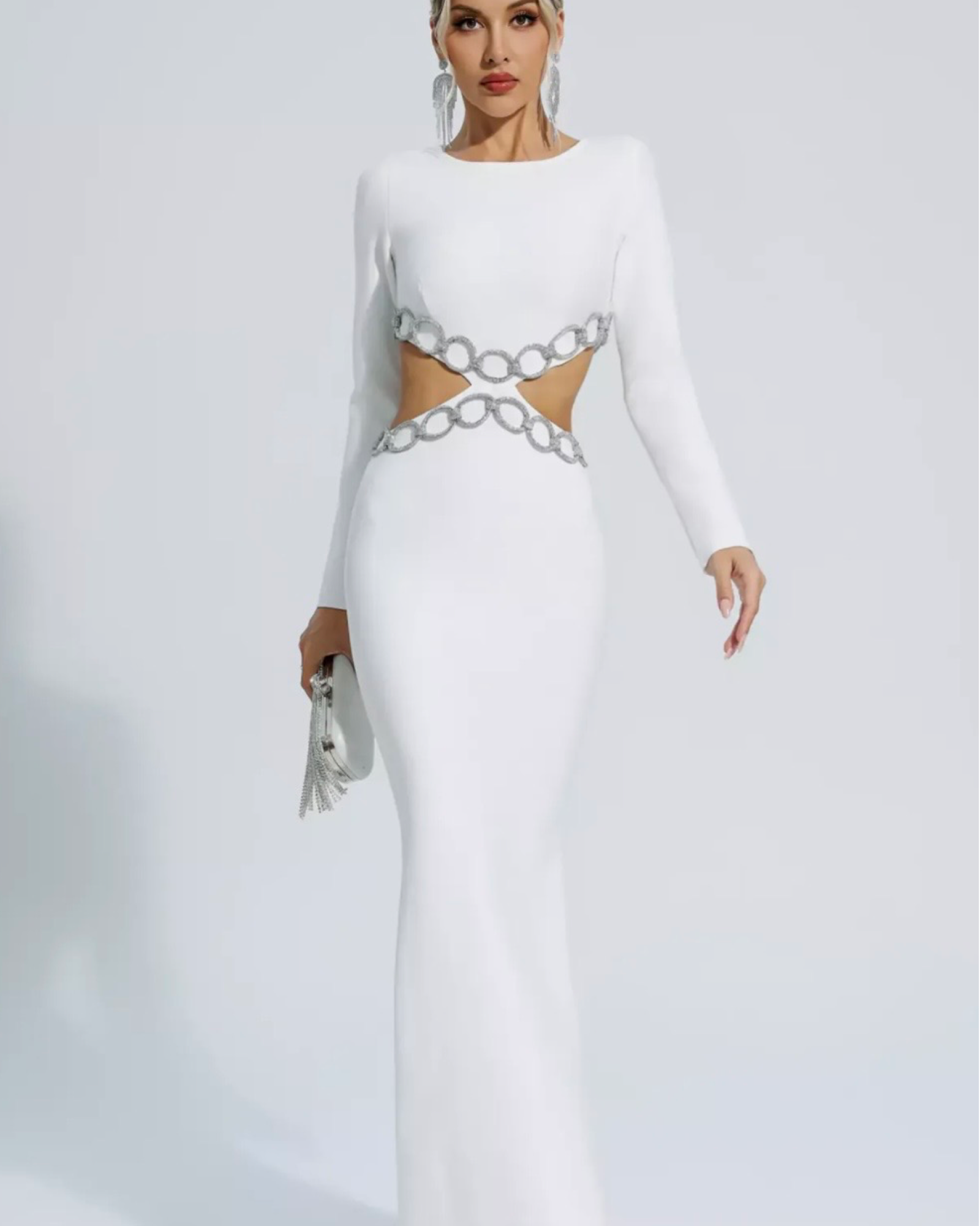 Long sleeve white evening dress