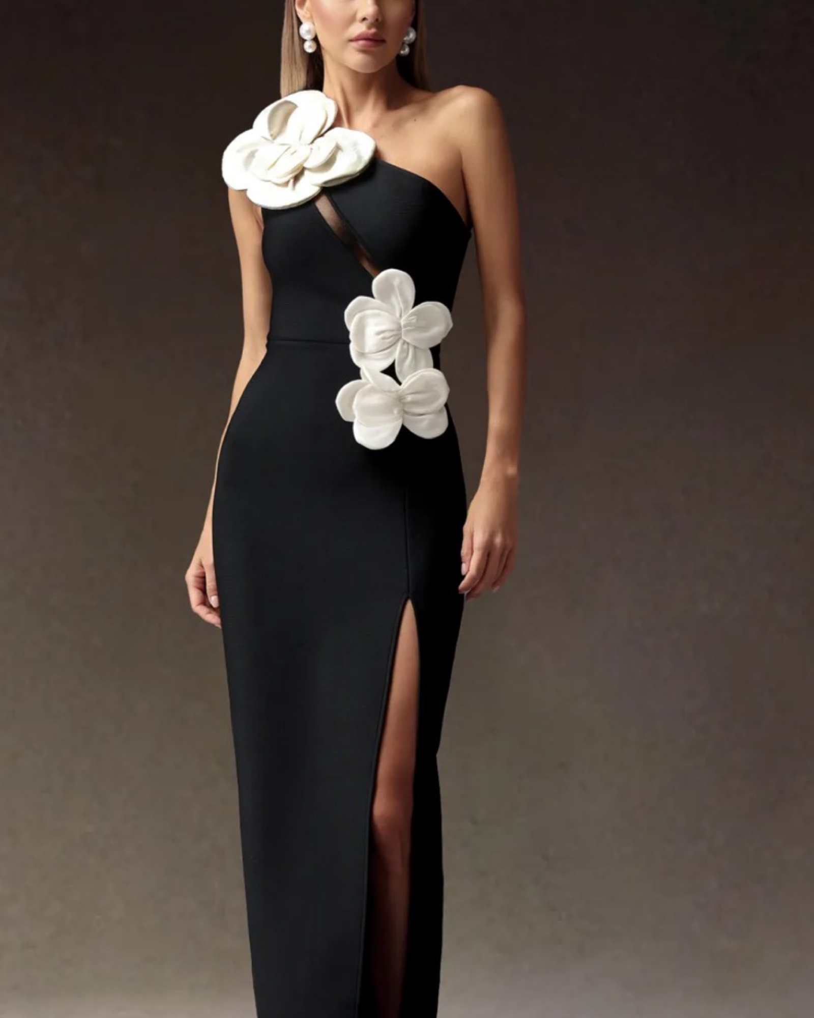 Flower One Shoulde Long  Dress