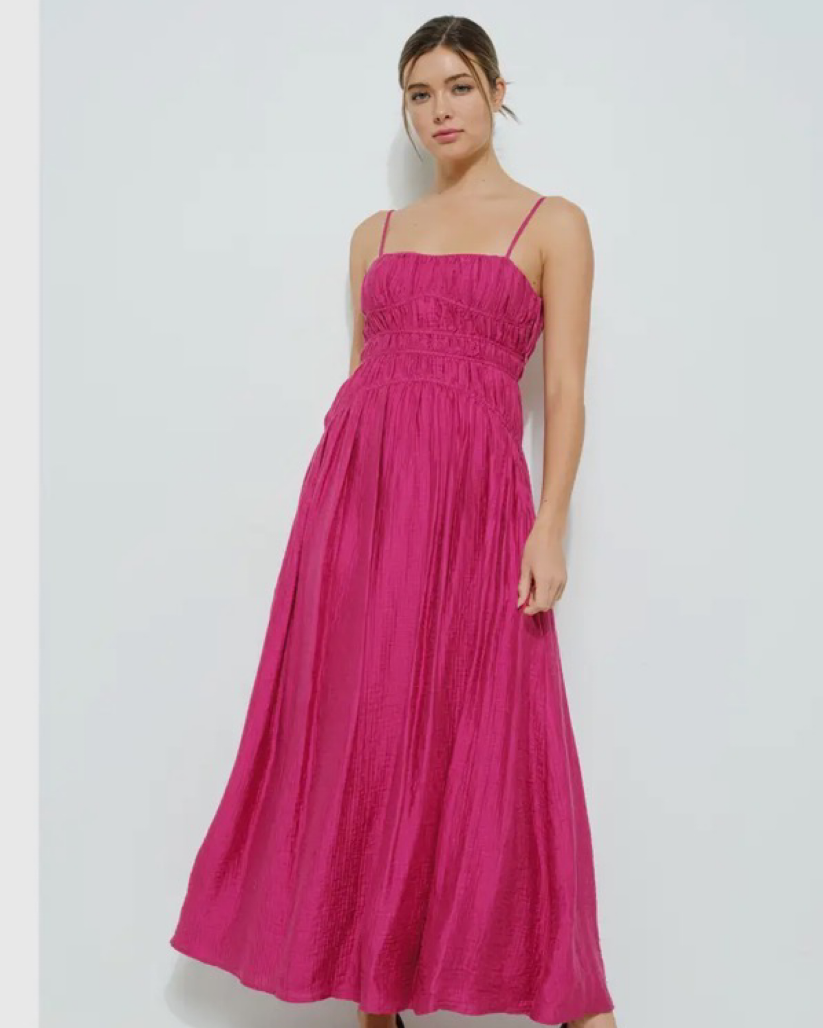 Satin Ruched Detailing Sleeveless Maxi Dress