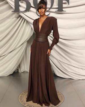 Longe sleeves brown evening dress