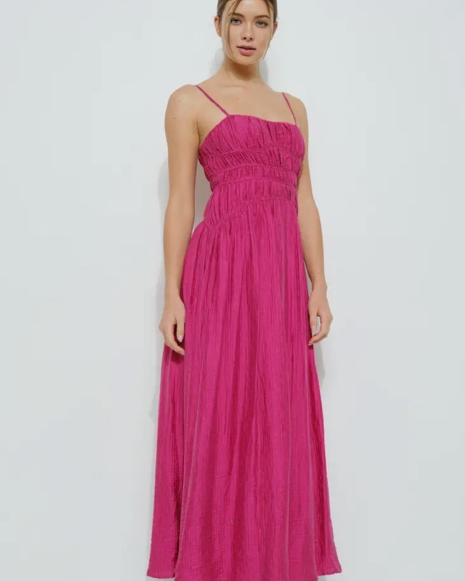 Satin Ruched Detailing Sleeveless Maxi Dress