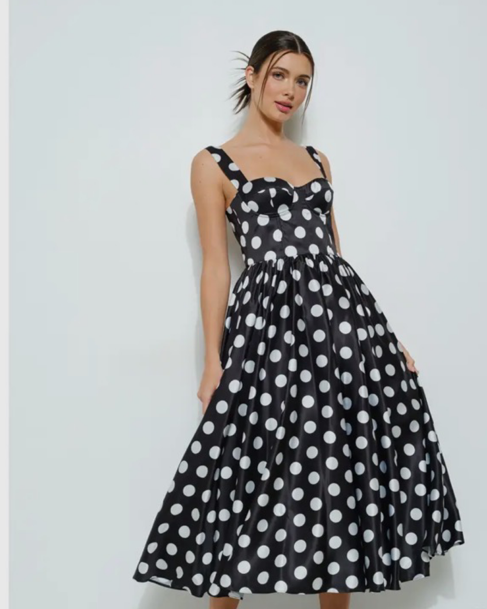 Sweetheart Polka Dot Bustier Midi Dress