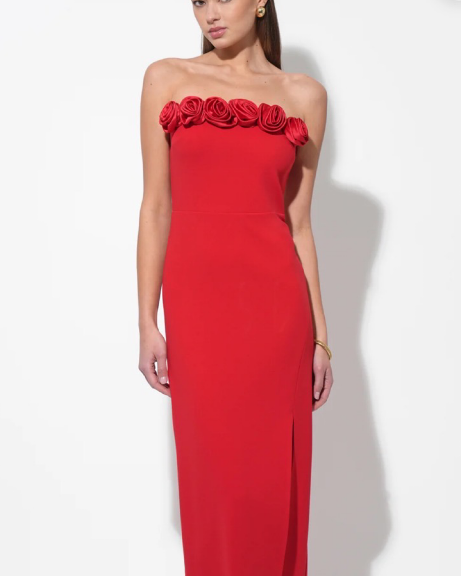 SOLANA ROSETTE STRETCH REMOVABLE STRAPS MIDI DRESS BY ADELYN RAE