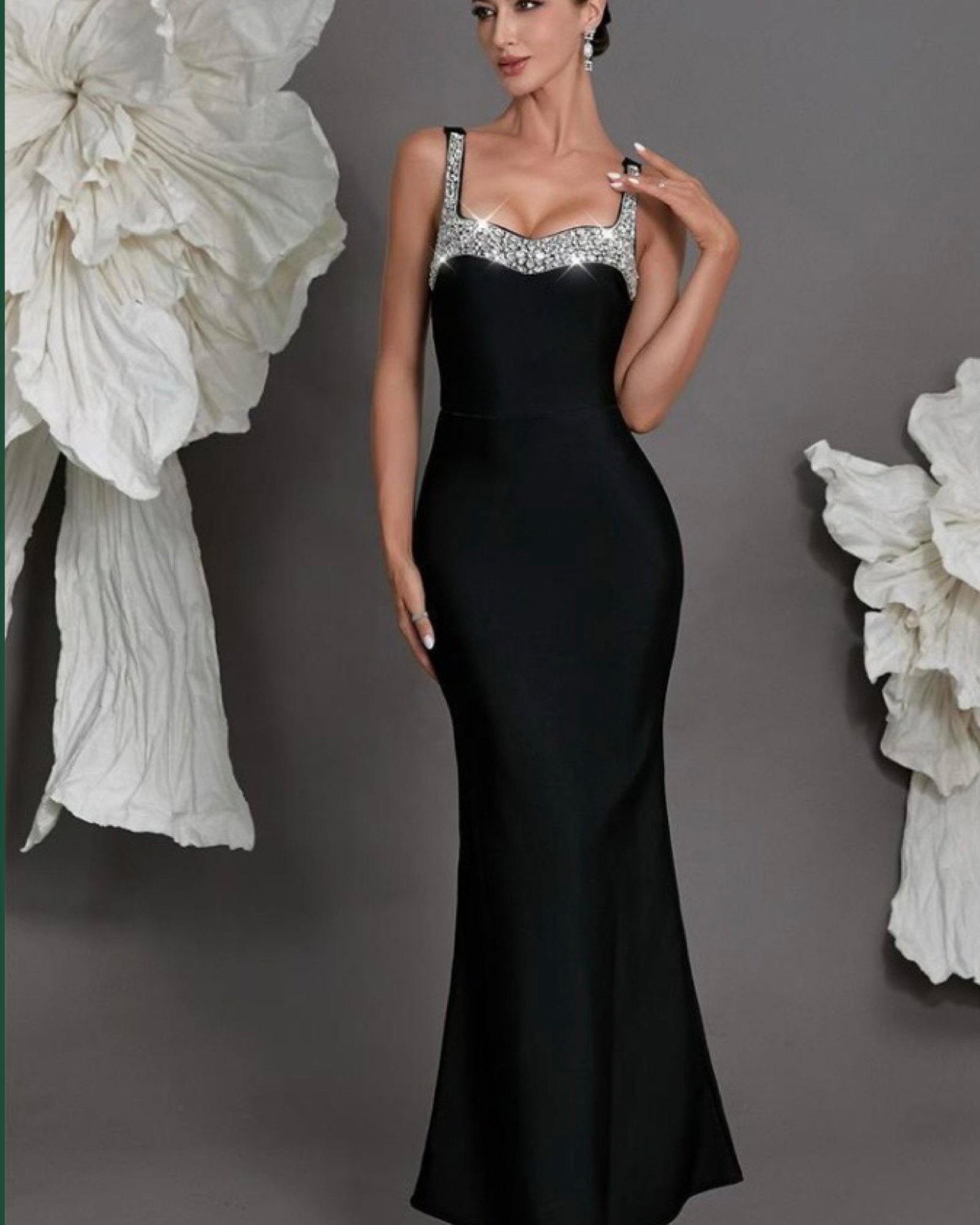 Long evening spaghetti Strass straps dress by obscur