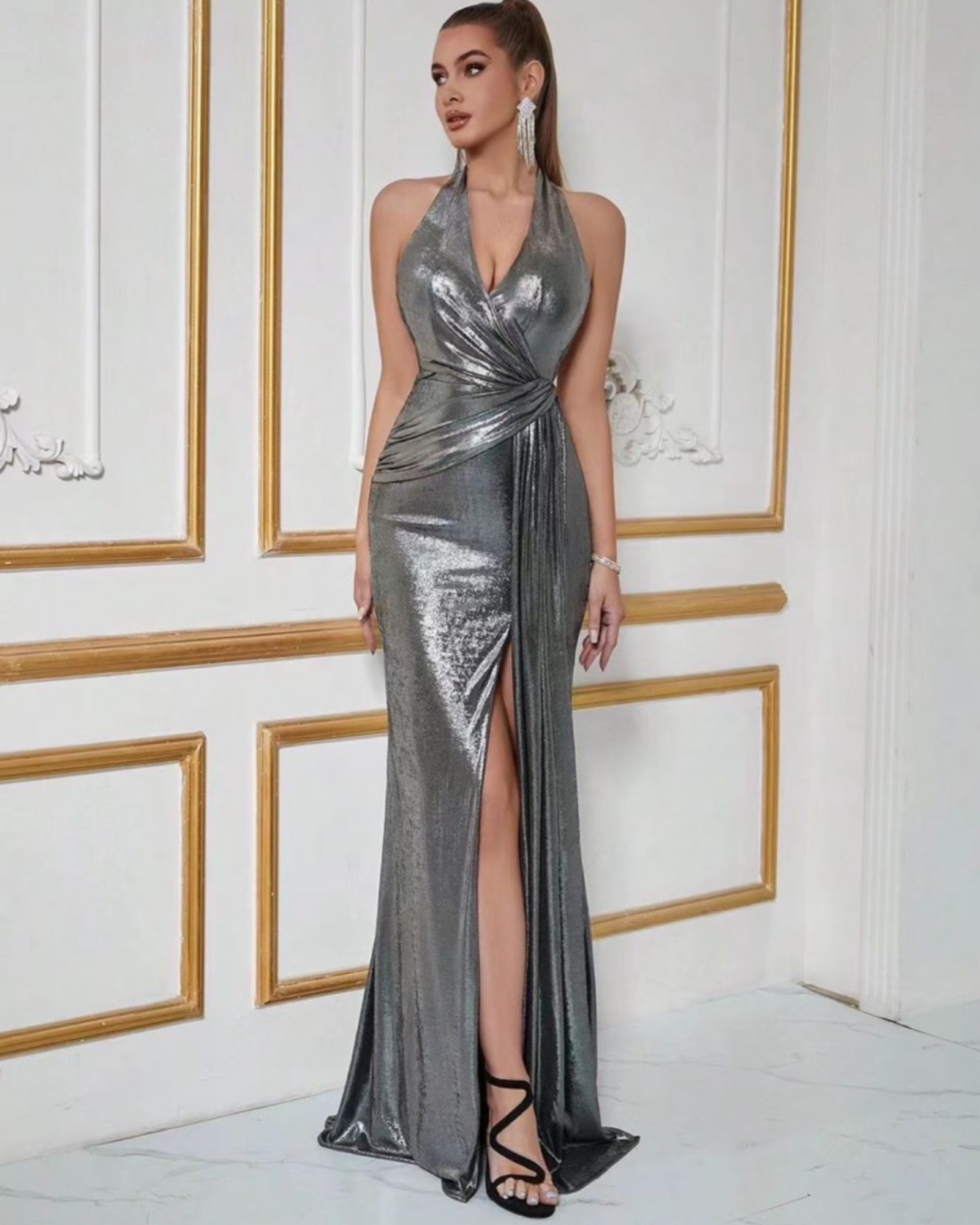 Long sleeveless metallic dress by obscur