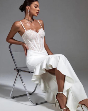 Long white lace top dress