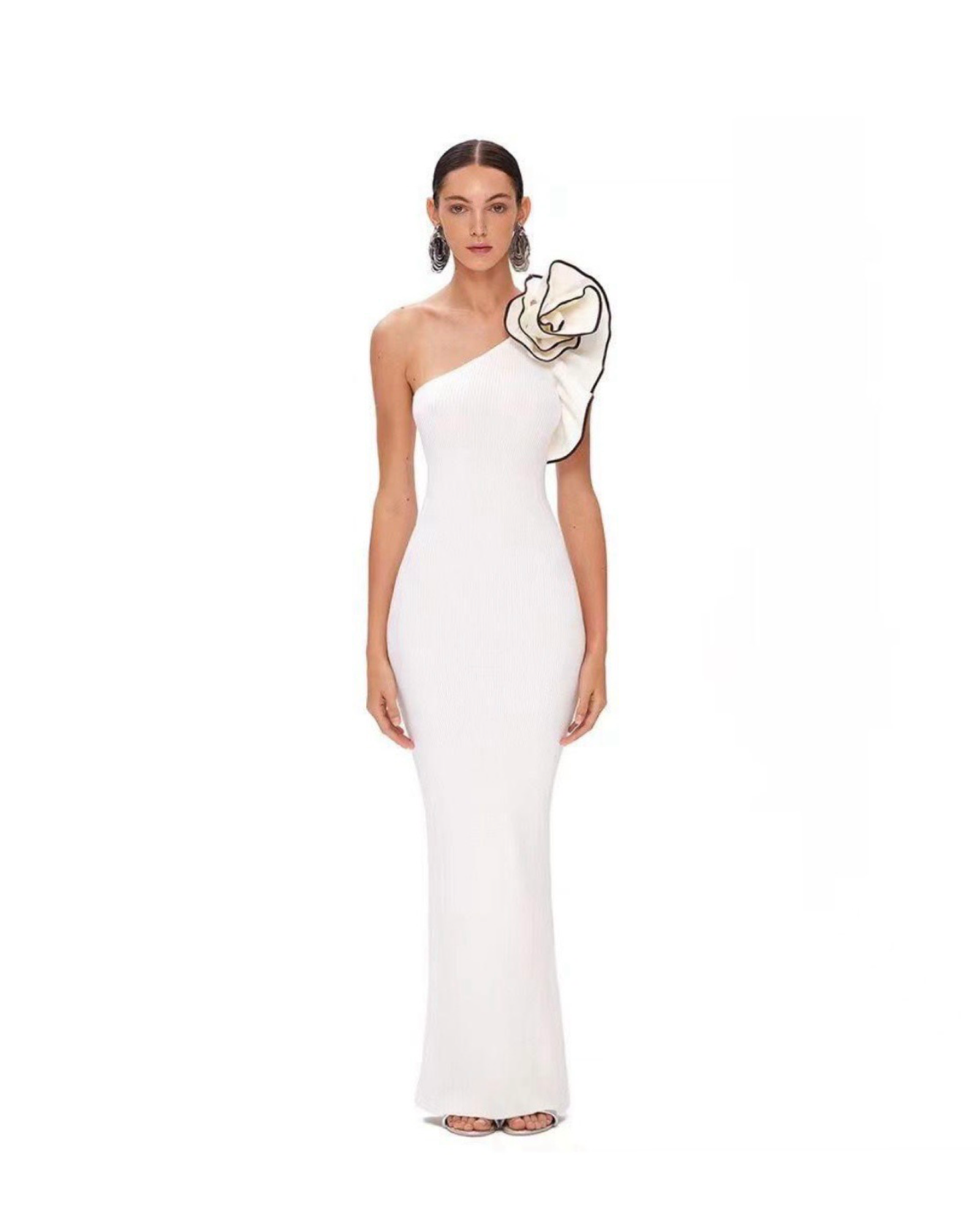 Flower shoulder long evening dress