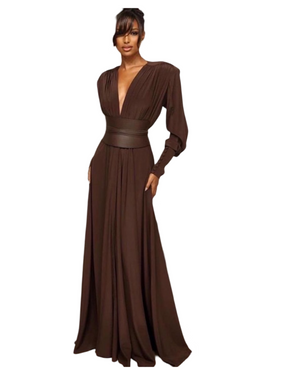 Longe sleeves brown evening dress