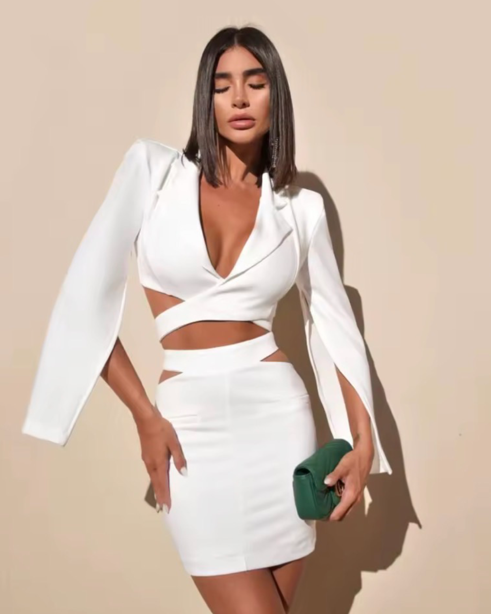 Long sleeve v neck blazer set