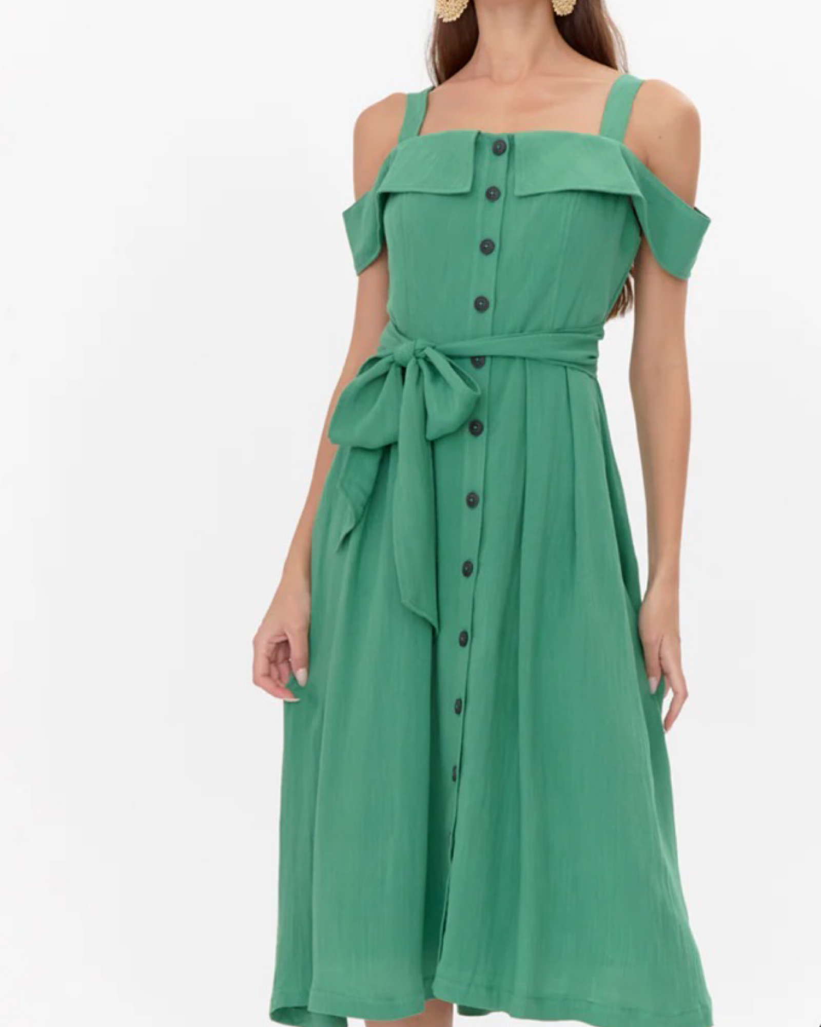 ASTRID OFF SHOULDER BUTTON FRONT MIDI DRESS by Adlyn rae