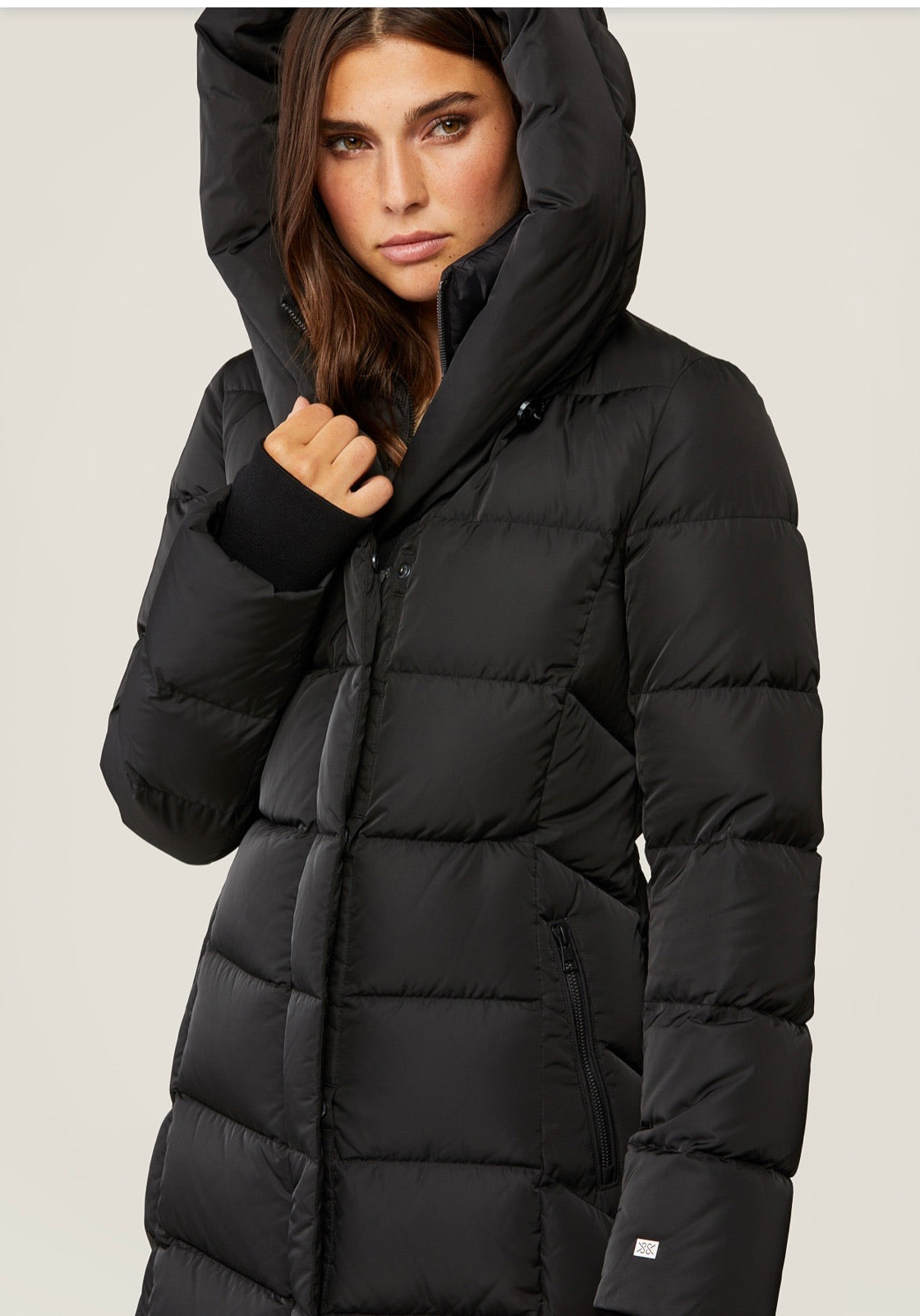 Slim Fit Brushed Down Coat With Leather Trims 